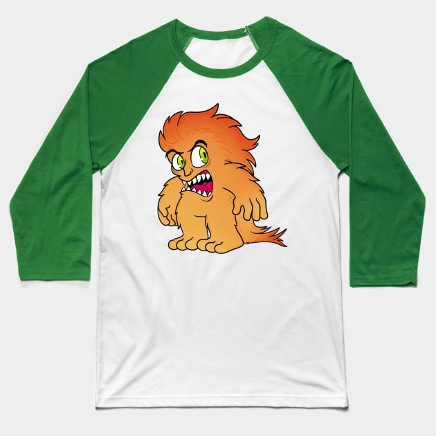 Fluffy Hair Monster Baseball T-Shirt by Get A Klu Comics